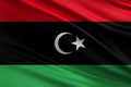 Libya flag with fabric texture, official colors, 3D illustration