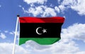 Libya Flag Mockup, fluttering under a blue sky