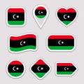 Libya flag vector set. Libyan flags stickers collection. Isolated geometric icons. National symbols badges. Web, sport
