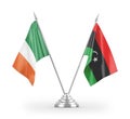 Libya and Ireland table flags isolated on white 3D rendering