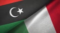 Libya and Italy two flags textile cloth, fabric texture