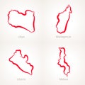 Libya, Madagascar, Liberia and Malawi - Outline Map