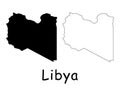 Libya Country Map. Black silhouette and outline isolated on white background. EPS Vector