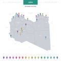 Libya map with location pointer marks.