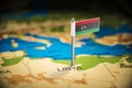 Libya marked with a flag on the map