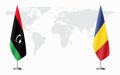 Libya and Romania flags for official meeting