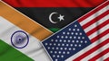 Libya United States of America India Flags Together Fabric Texture Illustration