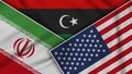 Libya United States of America Iran Flags Together Fabric Texture Illustration