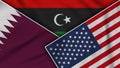 Libya United States of America Qatar Flags Together Fabric Texture Illustration