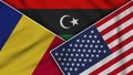 Libya United States of America Romania Flags Together Fabric Texture Illustration