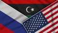 Libya United States of America Russia Flags Together Fabric Texture Illustration