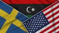 Libya United States of America Sweden Flags Together Fabric Texture Illustration