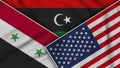 Libya United States of America Syria Flags Together Fabric Texture Illustration