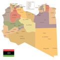 Libya - vintage map and flag - Detailed Vector Illustration
