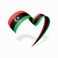 Libyan flag heart-shaped wavy ribbon. Vector illustration.