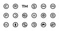 Licence and copyright sign set with trademark, creative commons, public domain and other icons