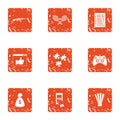 License contract icons set, grunge style