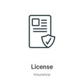 License outline vector icon. Thin line black license icon, flat vector simple element illustration from editable insurance concept Royalty Free Stock Photo