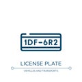License plate icon. Linear vector illustration from motor show collection. Outline license plate icon vector. Thin line symbol for Royalty Free Stock Photo