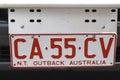 License plate of Northern Territory,Outback Australia Royalty Free Stock Photo