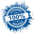 Licensed bonded insured rubber vector stamp on white background. Round business ink imprint. Royalty Free Stock Photo