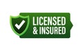 licensed and insured vector icon with tick mark and shield Royalty Free Stock Photo