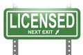 Licensed word with green sign board isolated