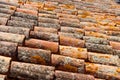 Lichen covered Spanish terracotta roof tiles. Royalty Free Stock Photo