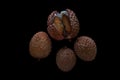 Lichi fruit with fresh juice on black table Royalty Free Stock Photo