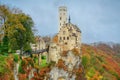 Lichtenstein Castle in the autumn, Baden-Wuerttemberg, Germany Royalty Free Stock Photo