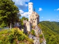 Lichtenstein Castle in summer, Baden-Wurttemberg, Germany. This famous castle is a landmark of Germany. Scenic view of fairytale Royalty Free Stock Photo