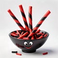 Licorice candy red black bowl smiling