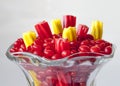 Licorice in a clas jar red and yellow