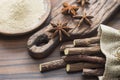 licorice root and flour and anise on the table Royalty Free Stock Photo