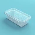 The lid of a blue styrofoam food container is open with water drops on it Royalty Free Stock Photo