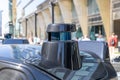 Lidar on the roof of a self-driving car. Close-up. Self-driving car testing