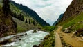 Lidder River flows through scenic Himalayas in Jammu and Kashmir, India