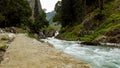 Lidder River flows through scenic Himalayas in Amarnath trek route, Jammu and Kashmir, India