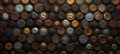Lids from rusty tin iron cans. Tin texture wallpaper background. Rusty old iron. Horizontal banner format Royalty Free Stock Photo