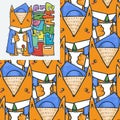 Lie Long Dream. Seamless pattern of a Fox wearing graduation cap