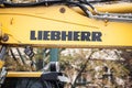 Liebherr logo on some equipment machinery on a construction site in Prague.