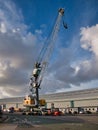 A Liebherr mobile harbour crane at the West Float Dock in Birkenhead, Merseyside, UK