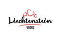 Liechtenstein country with red love heart and its capital Vaduz creative typography logo design