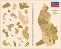 Liechtenstein - detailed map of the country in brown colors, divided into regions