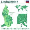 Liechtenstein detailed map and flag. Liechtenstein on world map