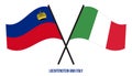 Liechtenstein and Italy Flags Crossed And Waving Flat Style. Official Proportion. Correct Colors