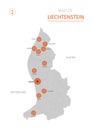 Liechtenstein map with administrative divisions.