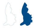 Liechtenstein map vector. High detailed vector outline and blue silhouette map of Liechtenstein. All isolated on white background.