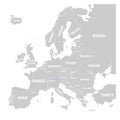 Liechtenstein marked by blue in grey political map of Europe. Vector illustration