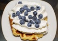 Liege Belgian Waffles with Pearl Sugar with cream and blueberry
